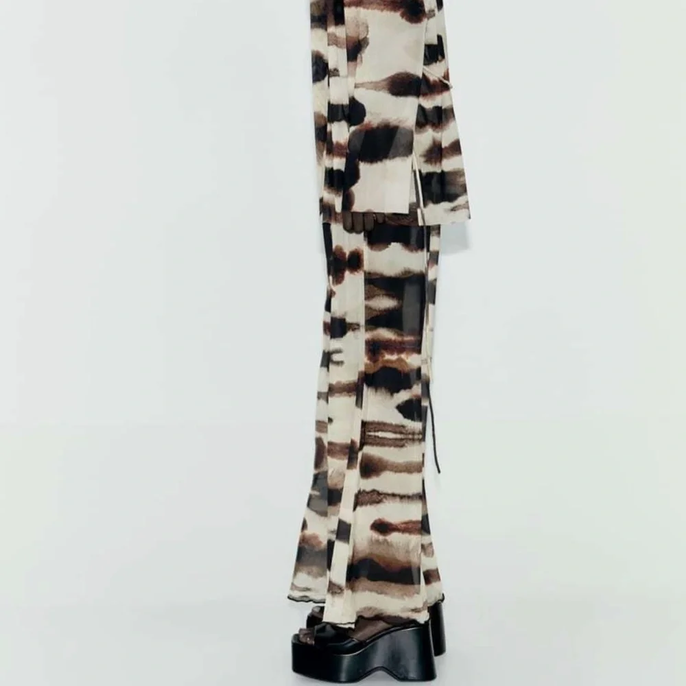 Zara High Waisted Tie Dye Tulle Print Mesh Straight Leg Pants Sz L - Picture 9 of 10